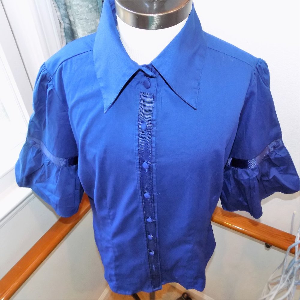 MAX RAVE Blue Button Down Blouse Size Small